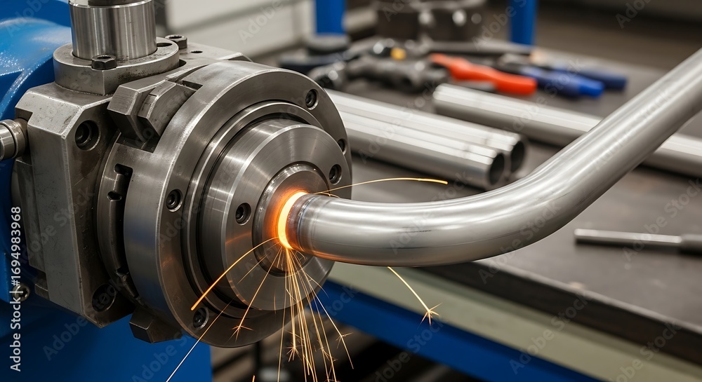 Obraz premium Metal tube welding factory sparks.