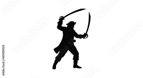 a pirate wielding swords in an adventurous stance silhouette