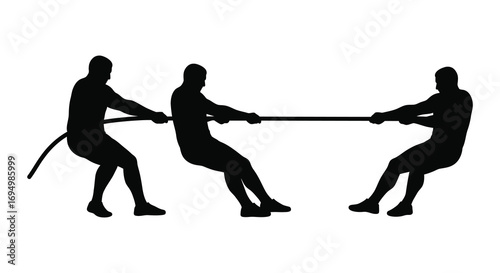three people playing tug of war silhouette