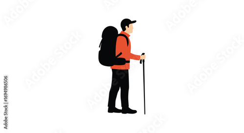 a hiker with backpack and trekking poles silhouette