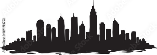 City Skyline Silhouette Urban Landscape with Tall Buildings and Abstract Ground