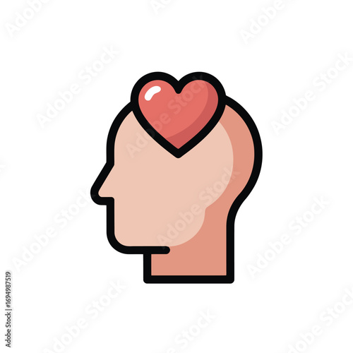 Human head profile with a heart mental health concept illustration