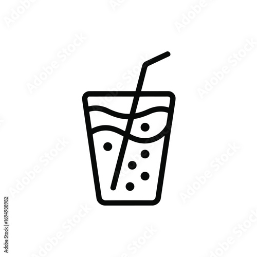 Black outline icon of refreshing drink with bubbles and straw