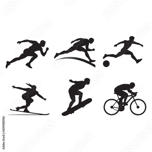 Wallpaper Mural Dynamic silhouettes of athletes engaged in various sports including running soccer cycling snowboarding and skiing Torontodigital.ca