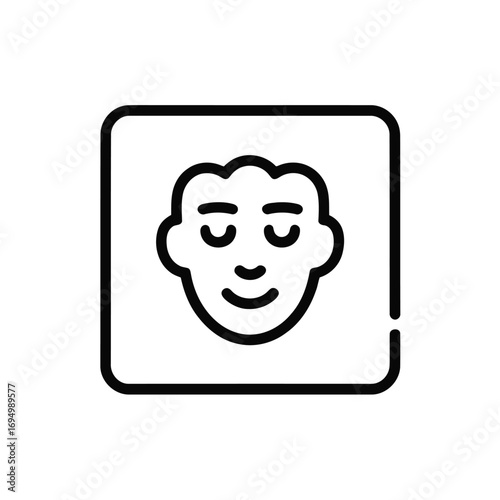 Smiling face avatar icon within rounded square frame outline design