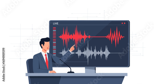 Presentation of live audio waveforms by a speaker at the conference illustration