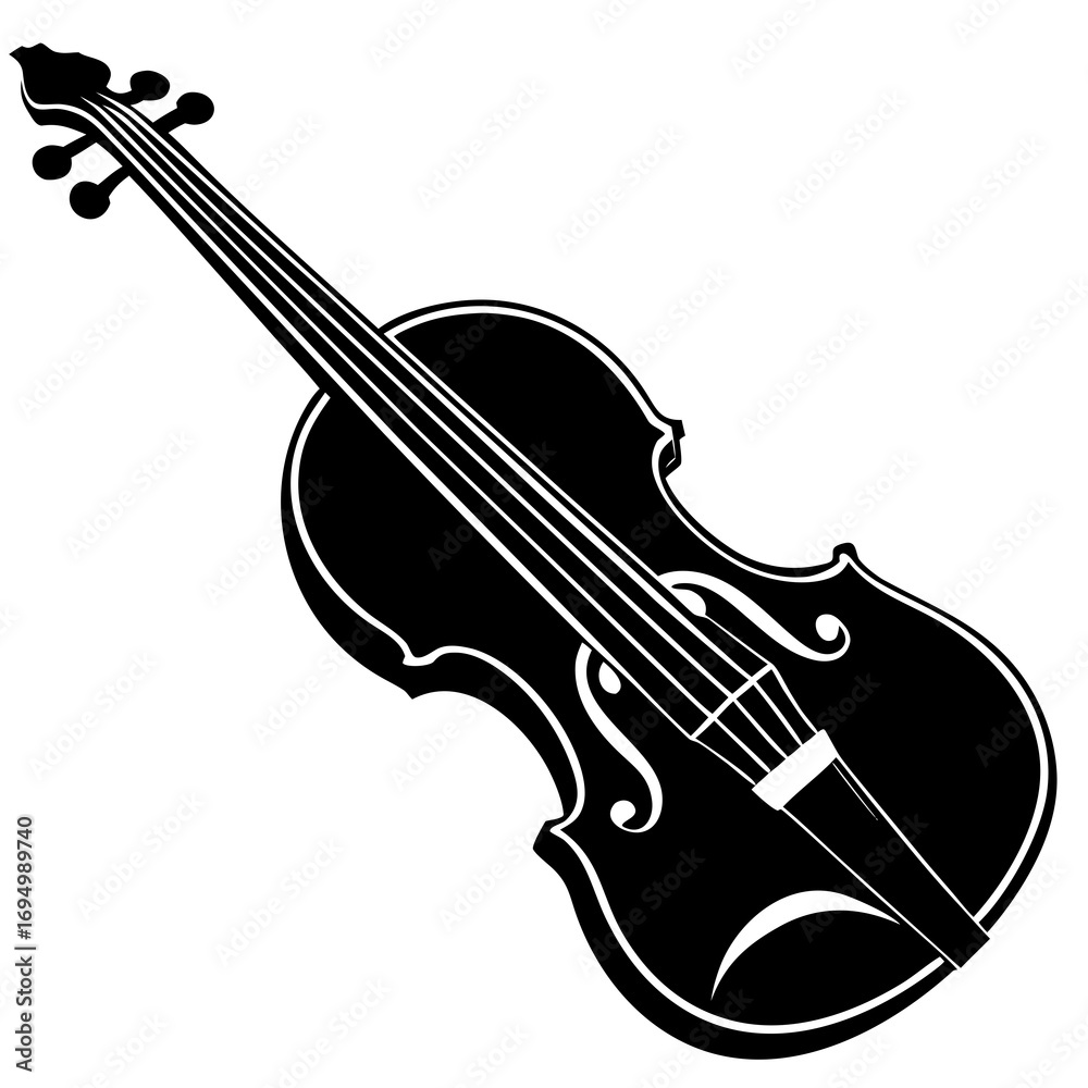 Obraz premium Black Silhouette of a Violin on a White Background music instrument