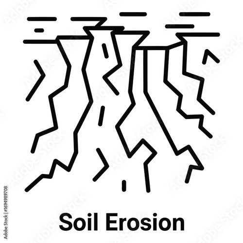 Illustration of soil erosion showing the effects and damage caused by natural geological processes silhouette
