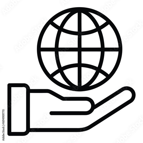 Hand holding globe outline icon representing global reach and international connection concept vector image icon 96 silhouette