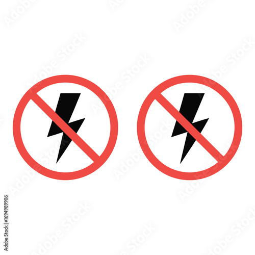 No lightning warning signs depicting electrical hazard and safety regulations compliance widely used silhouette
