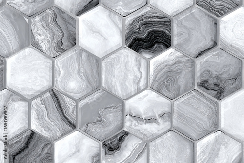 Hexagonal tiles in grayscale marble pattern a seamless design for floors or walls