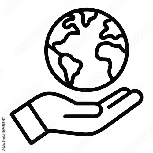 Illustration of a hand holding the earth globe representing environmental protection and care concept silhouette