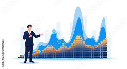 Professional analyst presenting positive financial growth chart for stakeholders
