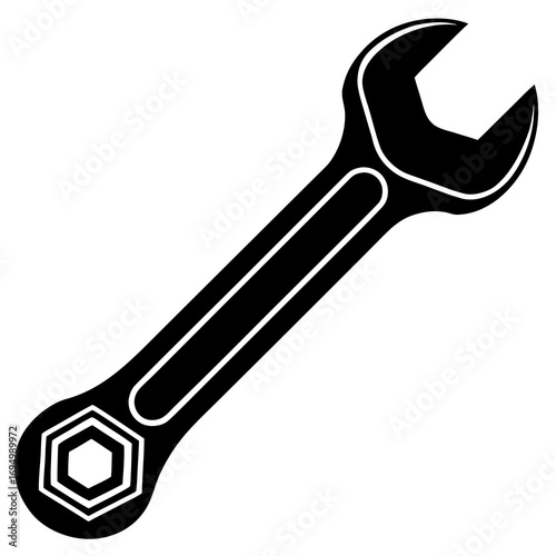 Black silhouette of a combination wrench on a white background spanner tool