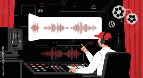 Professional audio engineer working on a digital audio workstation in a sound studio environment