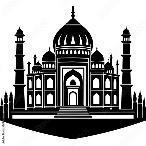 Taj Mahal silhouette illustration with domes and minarets India Agra