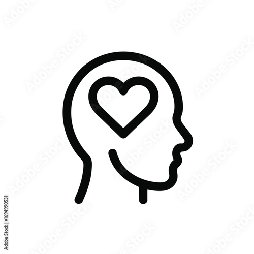 Head profile with heart concept for love psychology health icon