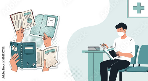Reading during the pandemic illustrated concept of escapism and learning in isolation