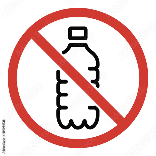 No plastic bottles allowed symbol with red circle and line indicating prohibition and restriction here silhouette