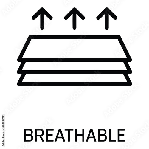 Breathable material with arrows indicating airflow for product design and textile technology use cases silhouette