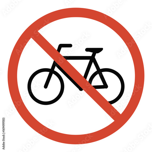 No bicycles allowed sign with black bicycle and red circle and line prohibiting bikes here now please silhouette