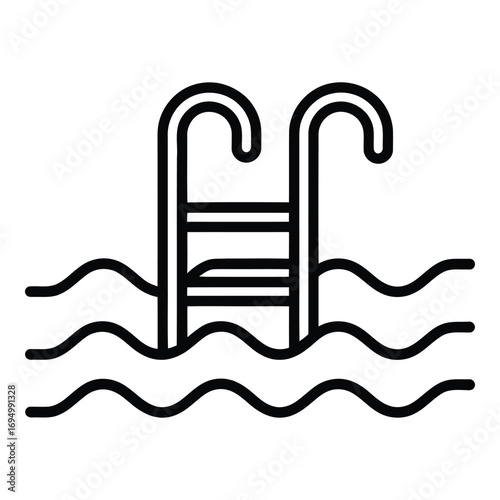 Pool ladder icon with water waves summer vacation recreation and relaxation time fun 96 silhouette