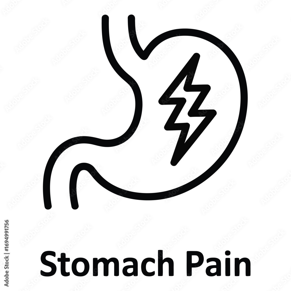 Fototapeta premium Stomach pain illustration representing digestive issues and discomfort with a lightning bolt symbol silhouette