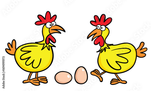Funny Crazy Cartoon Chickens vector Illustration Set