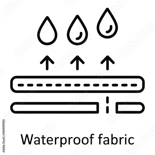 Waterproof material protection against liquids with arrows showing resistance and droplets above surface silhouette
