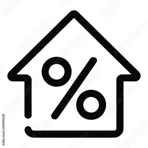 House with percentage sign representing mortgage rates and real estate market trends analysis silhouette