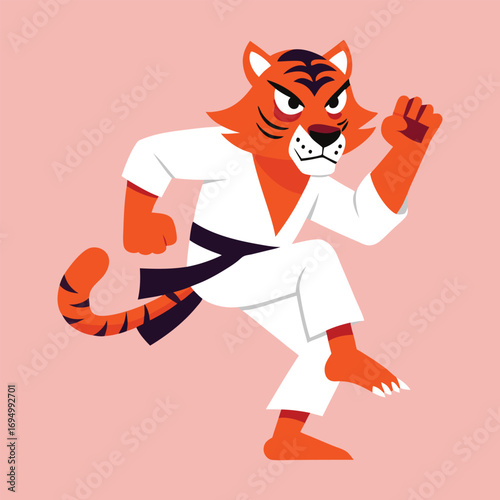 Karate Tiger Cartoon Character in Fighting Pose