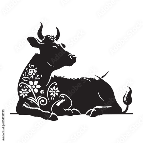 siting beautiful caw  Silhouette Vector Art, and Graphic, vector black color silhouette 