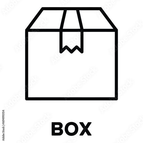 Simple outline illustration of a cardboard box with tape sealing it shut for delivery and storage use silhouette