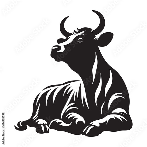siting beautiful caw  Silhouette Vector Art, and Graphic, vector black color silhouette 
