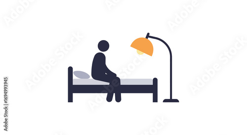 person sitting on bed beside lamp silhouette