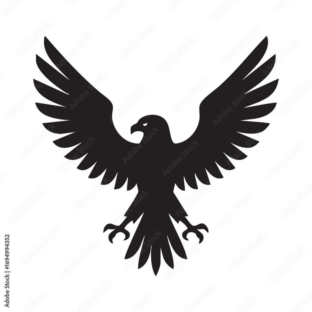 Obraz premium Powerful Eagle Silhouette with Outstretched Wings Representing Strength Freedom and Determination for Logos and Designs