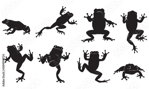 Collection of Frog Silhouettes in Dynamic Poses