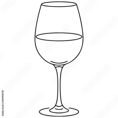 Simple Line Drawing of a Wine Glass with Liquid
