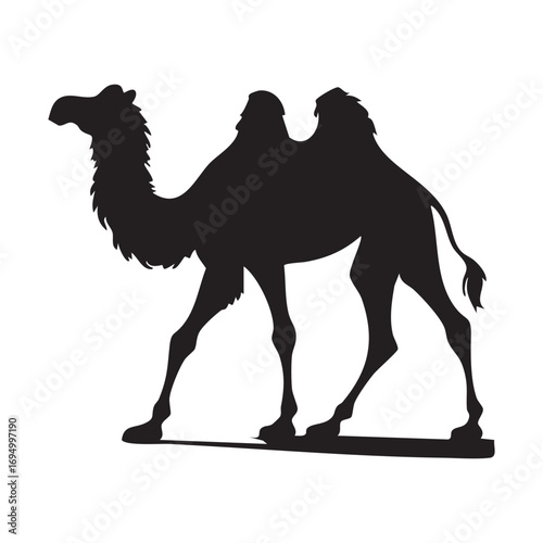 Majestic Silhouette of a Camel Standing Tall in the Desert with Graceful Curves and Elegance