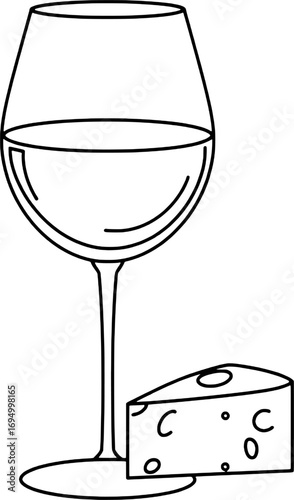 Line Drawing Wine Glass and Cheese | Minimalist Food Illustration
