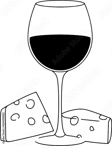 Line Drawing Wine Glass and Cheese | Minimalist Food Illustration
