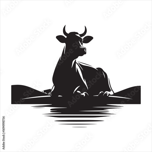 siting beautiful caw  Silhouette Vector Art, and Graphic, vector black color silhouette 