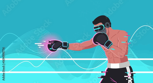 Virtual reality boxing match concept with a futuristic design and vibrant color palette