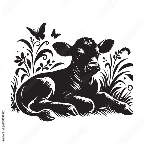 siting beautiful caw  Silhouette Vector Art, and Graphic, vector black color silhouette 