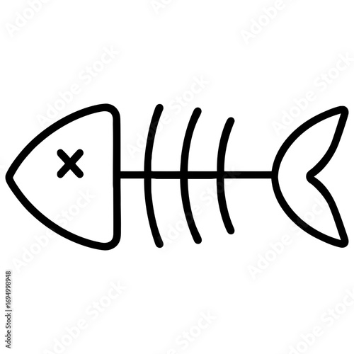 Line icon of fish skeleton symbolizing food waste bones and environmental concept