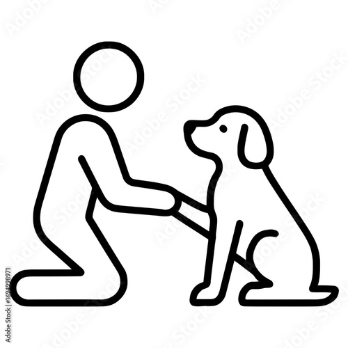 Line icon of person training dog symbolizing pet obedience care and animal behavior