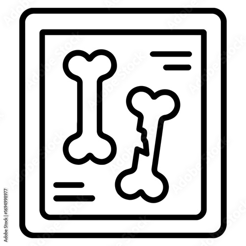 Line icon of x ray scan with broken bones symbolizing medical diagnosis and injury