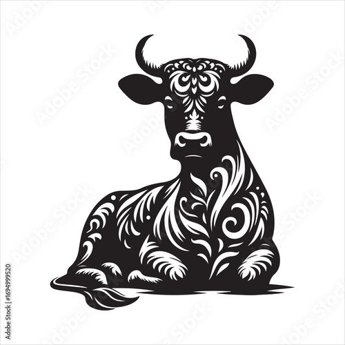 siting beautiful caw  Silhouette Vector Art, and Graphic, vector black color silhouette 