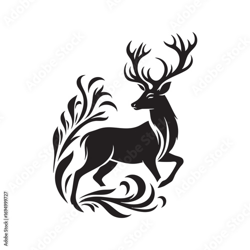 Wallpaper Mural Majestic Stag in Elegant Silhouette a Symbol of Nature and Wildlife with Artistic Floral Ornamentation Torontodigital.ca