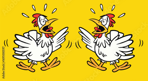 Funny Crazy Cartoon Chickens vector Illustration Set